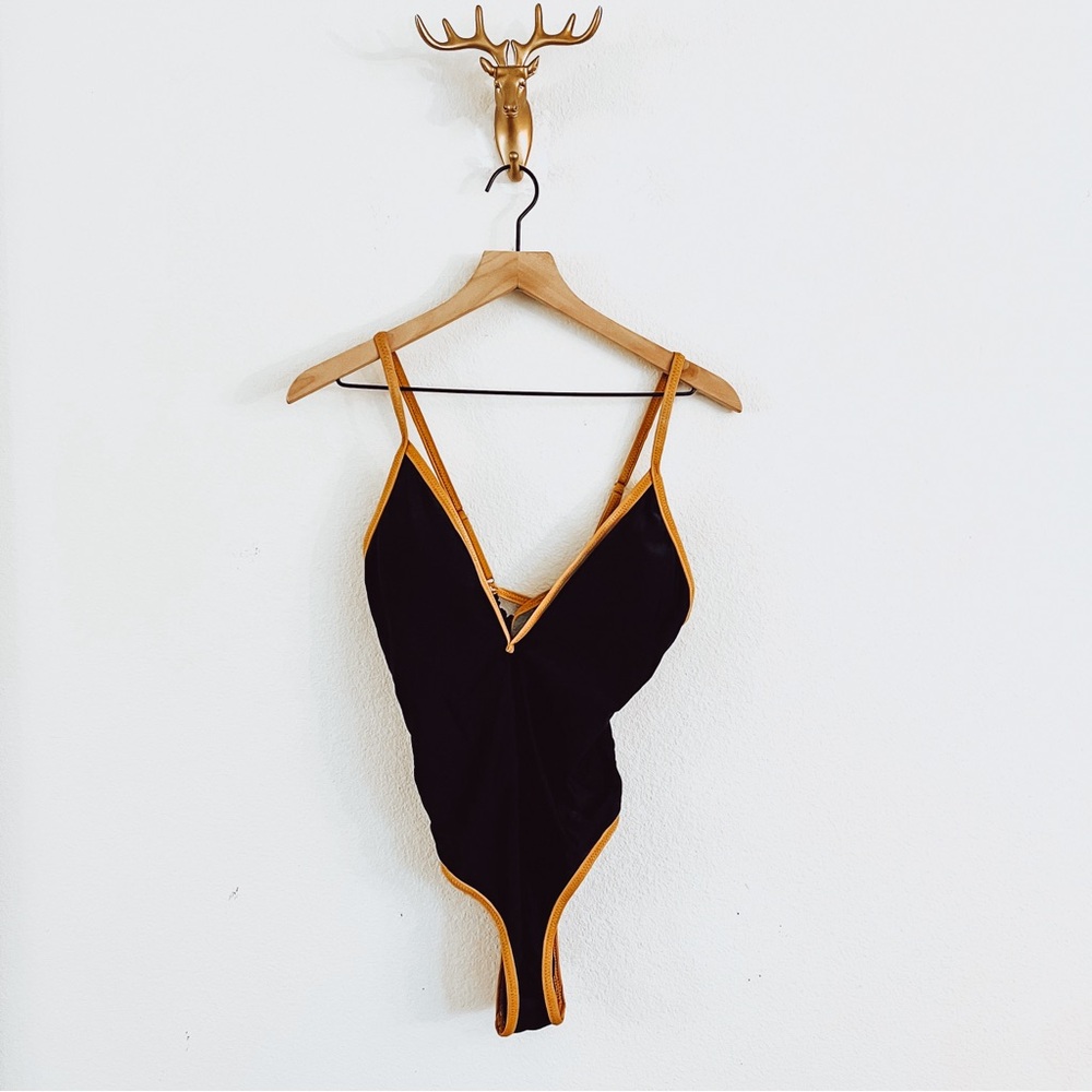 Vix Black One-Piece Swimsuit with Mustard Trim